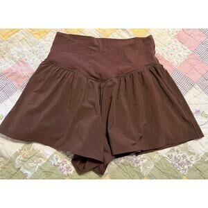 Aerie OFFLINE Crossover Shorts Brown Size M High Waisted Athletic Lounge